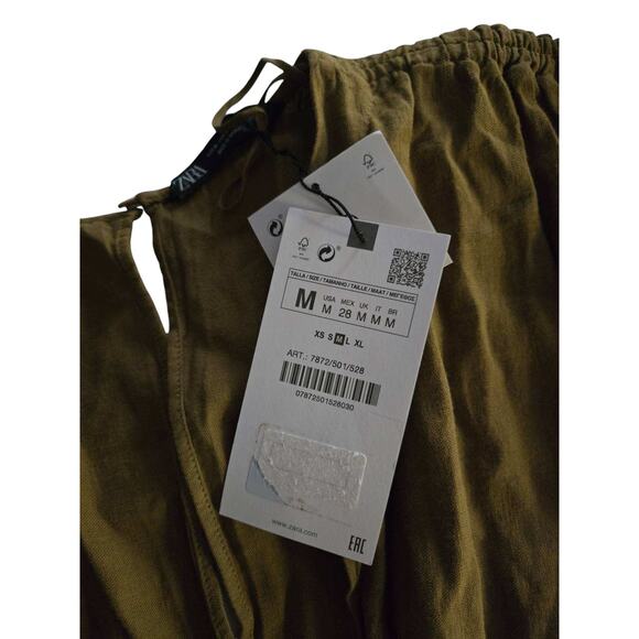ZARA NWT LINEN BLEND‎ SHORT JUMPSUIT KHAKI BROWN SIZE Medium - Picture 3 of 7